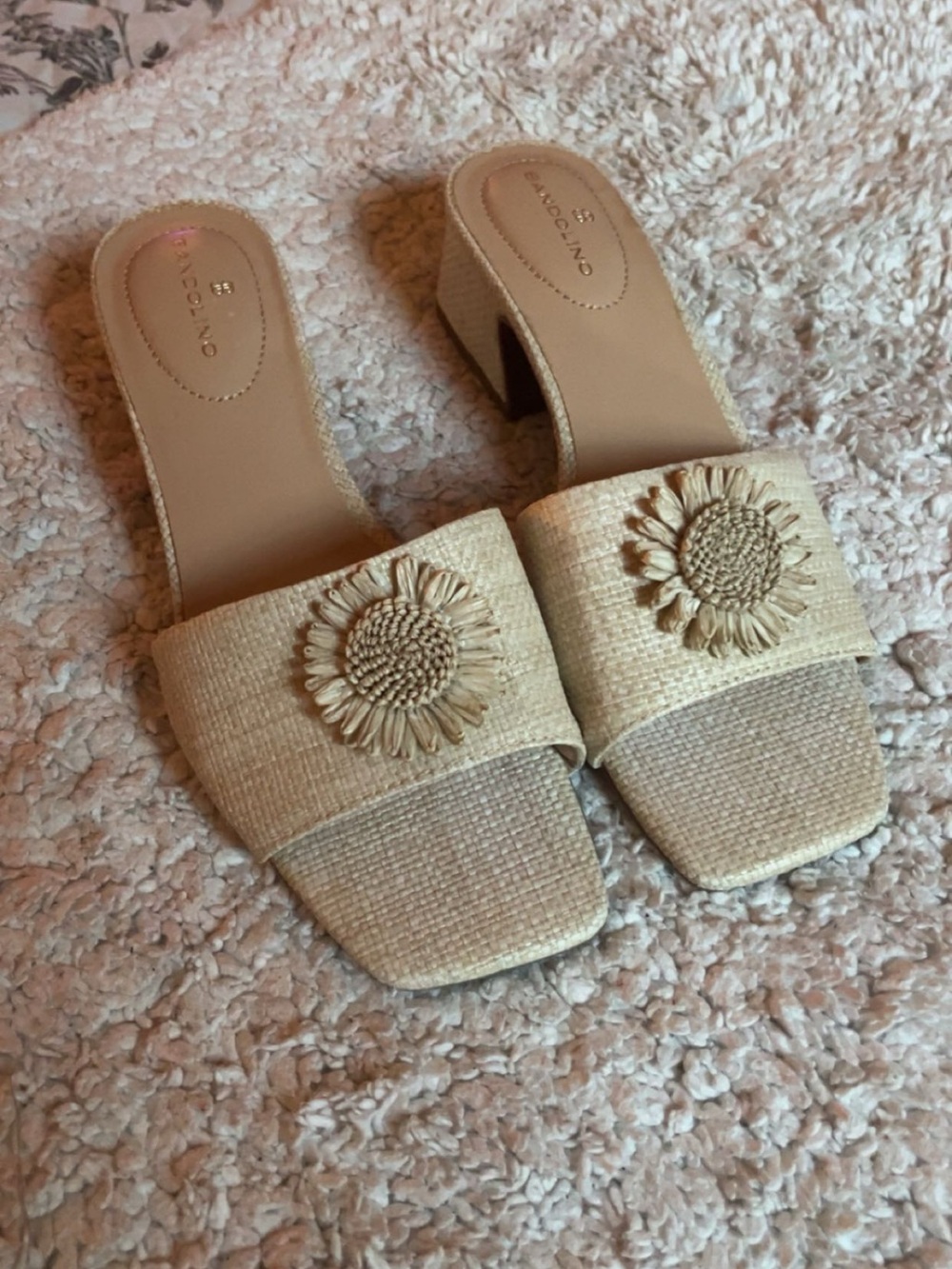 Franco Sarto Natural Raffia Slide Wedges with Sunflower Accent - Picture 2 of 2